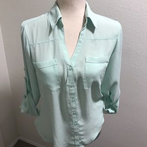 Express Mint Green slim fit Button Down blouse